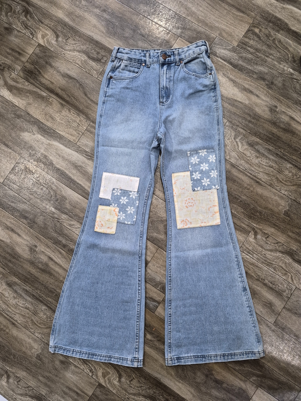 Wrangler Light Blue Flare Jeans with Floral Patchwork